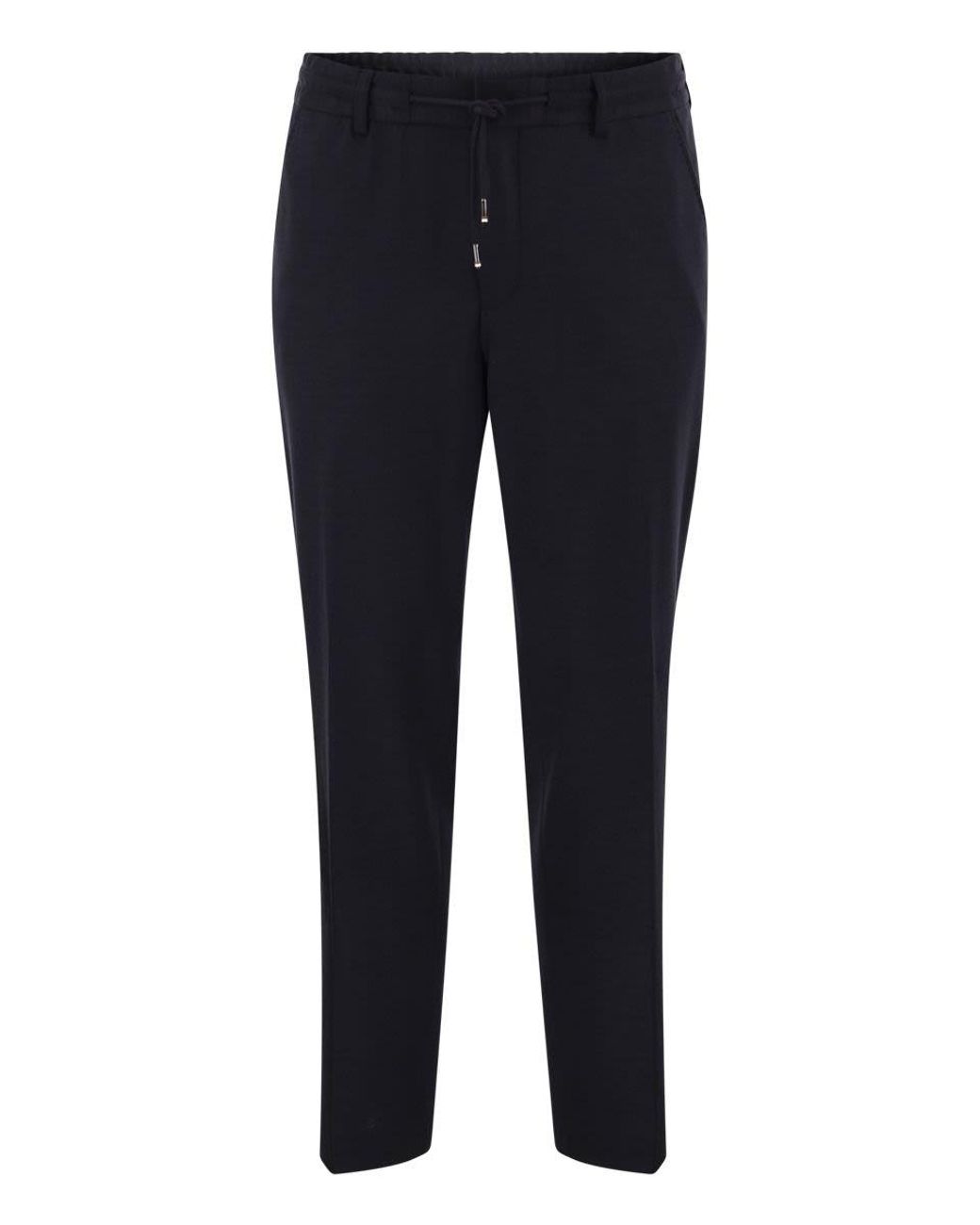 Boss Blue Virgin Wool-Blend Drawstring Trousers for men