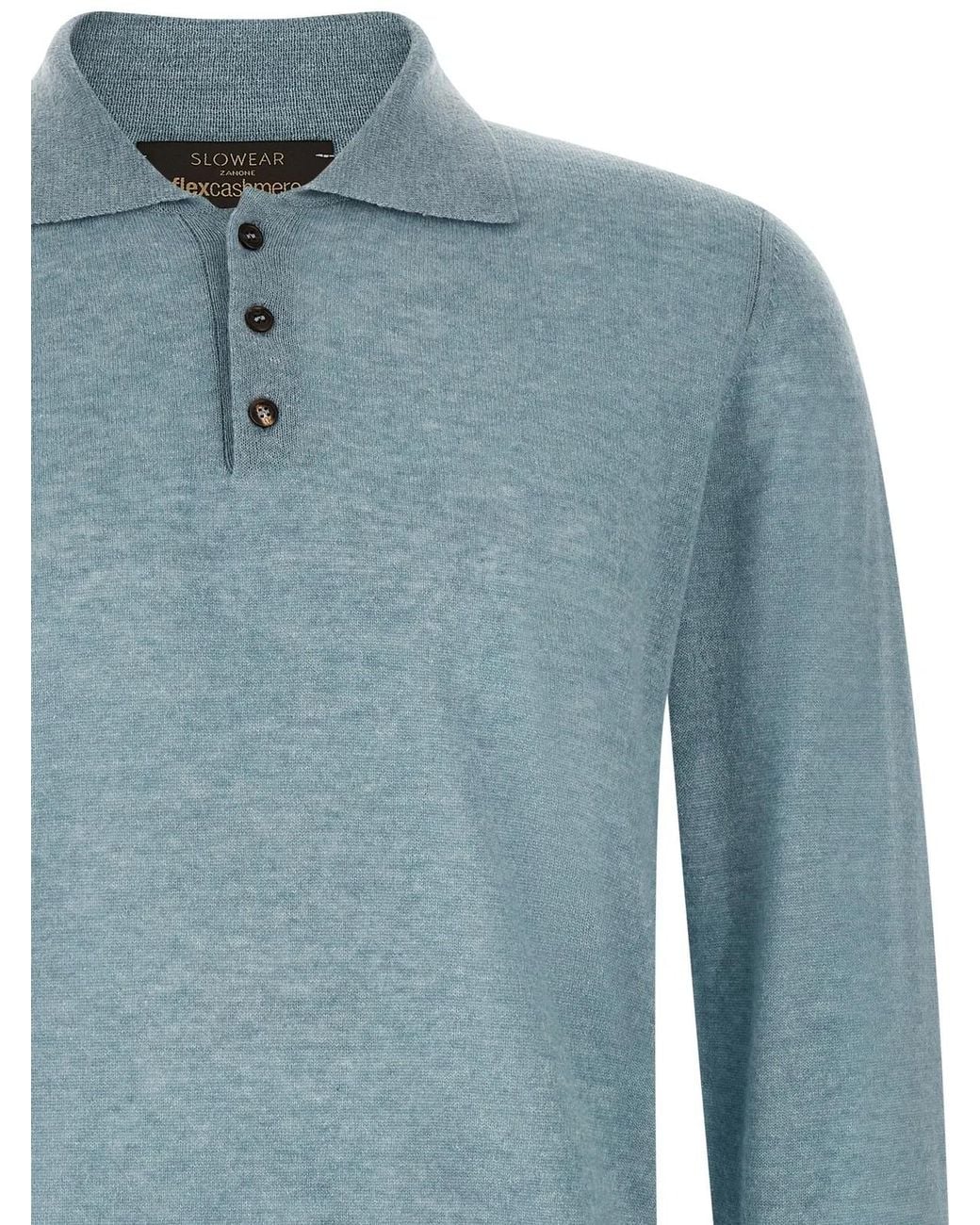 Zanone Blue Knitted Polo Shirt for men