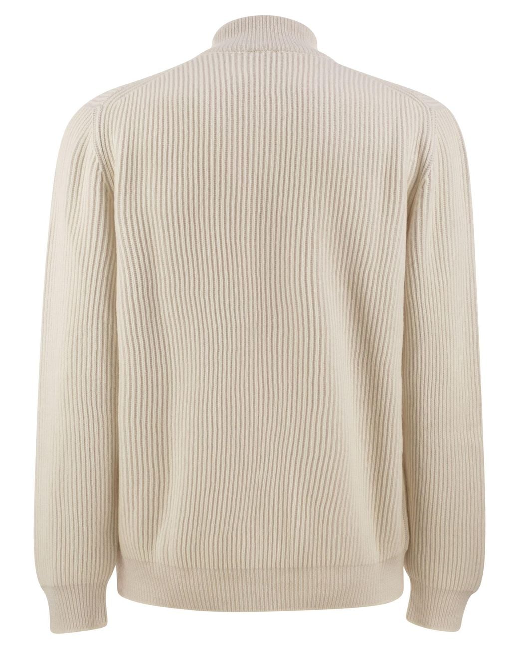 Kiton Natural Pure Cashmere Ribbed Half-Zip Jumper for men