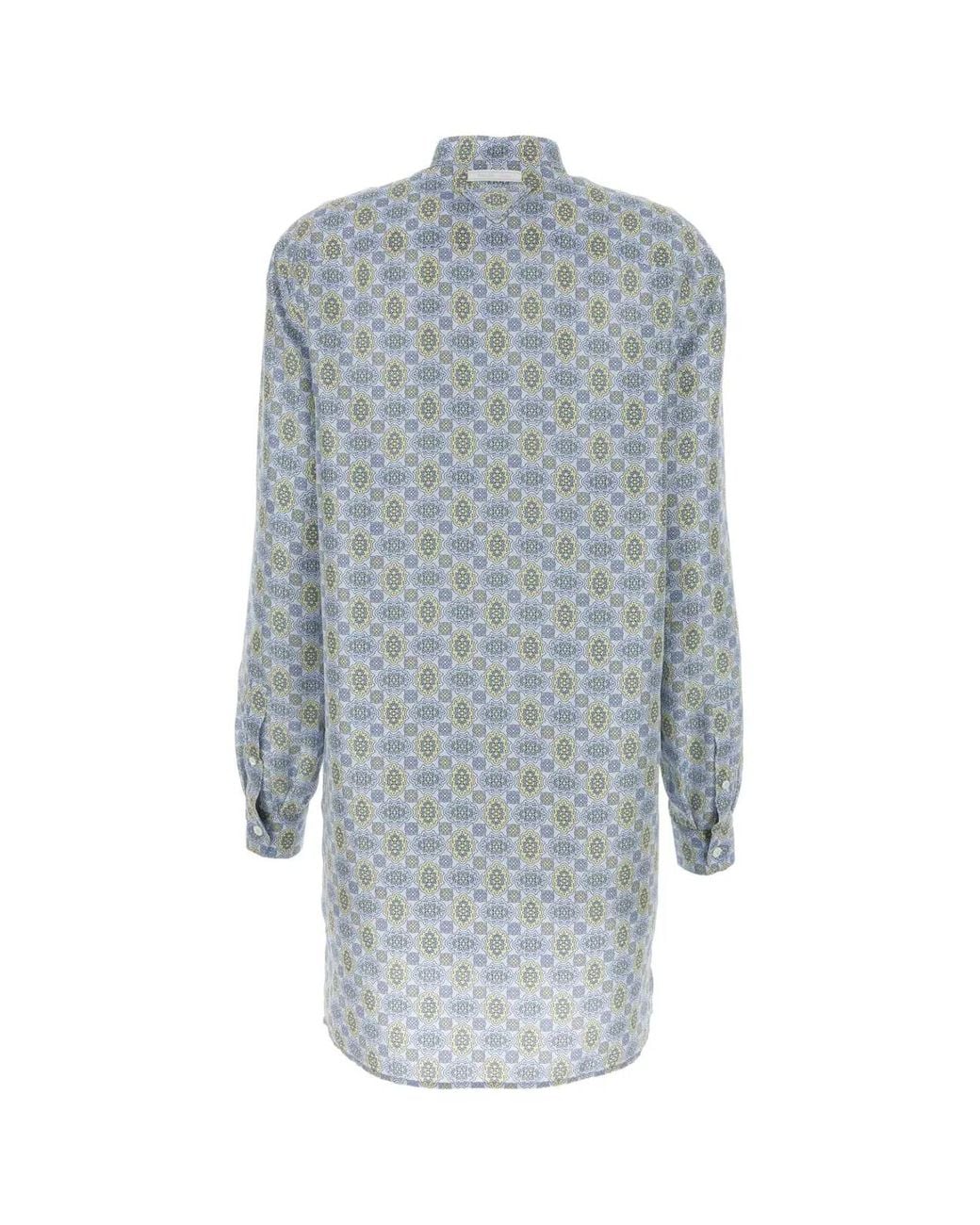 Prada Blue Printed Silk Shirt Dress