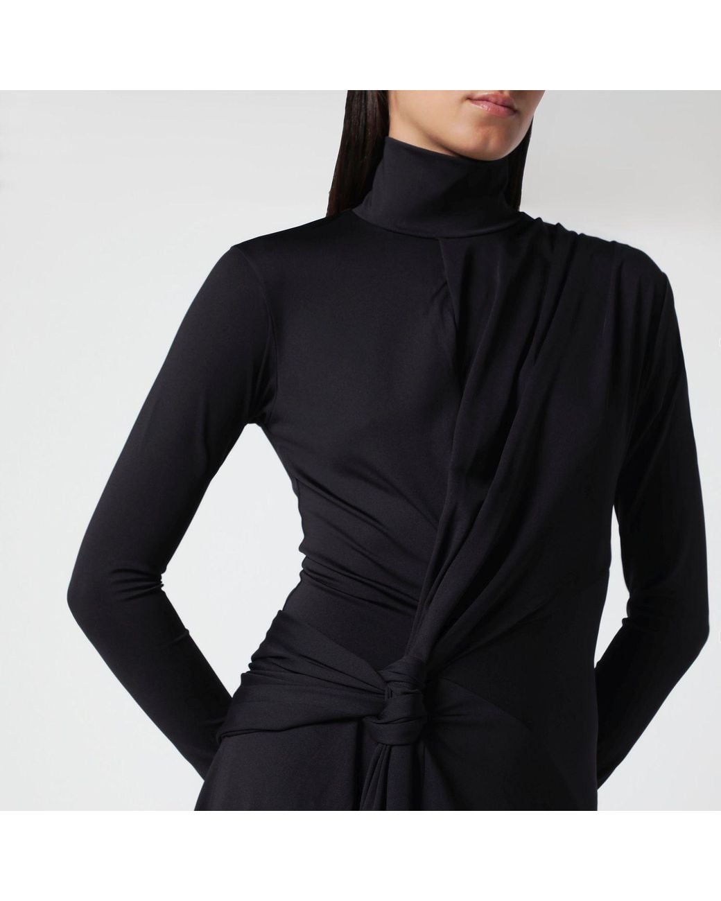 Victoria Beckham Black Asymmetrical Dress With High Neck