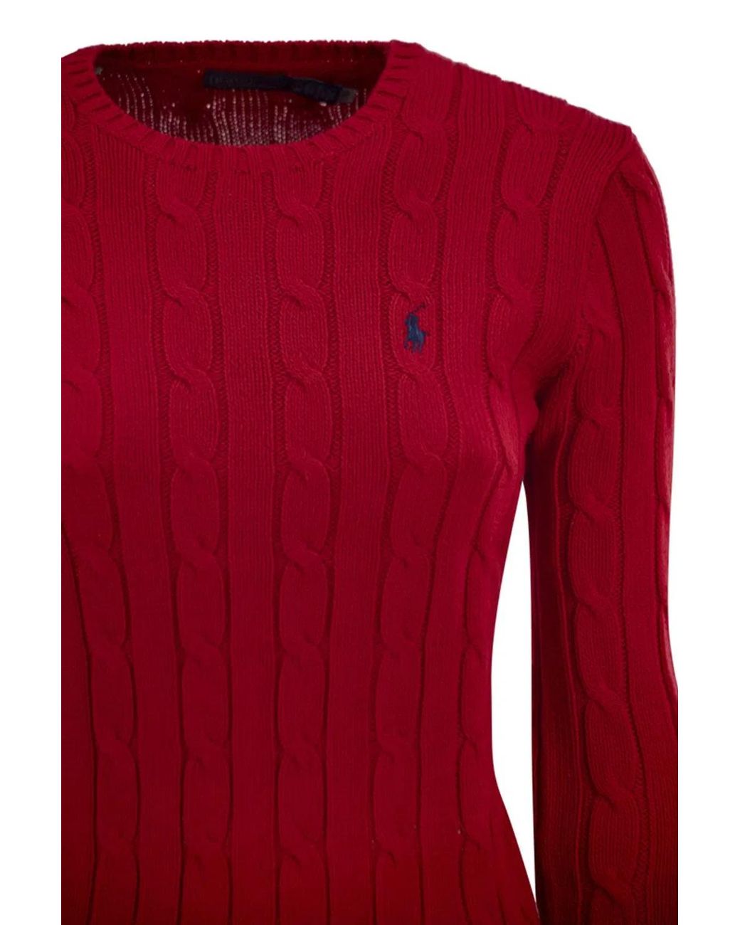 Polo Ralph Lauren Red Cotton Cable Knit Crew Neck Jumper