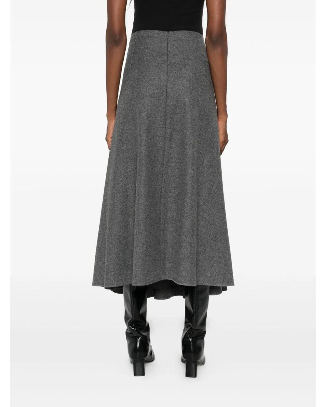 Susanne Bommer Gray Wool Midi Skirt