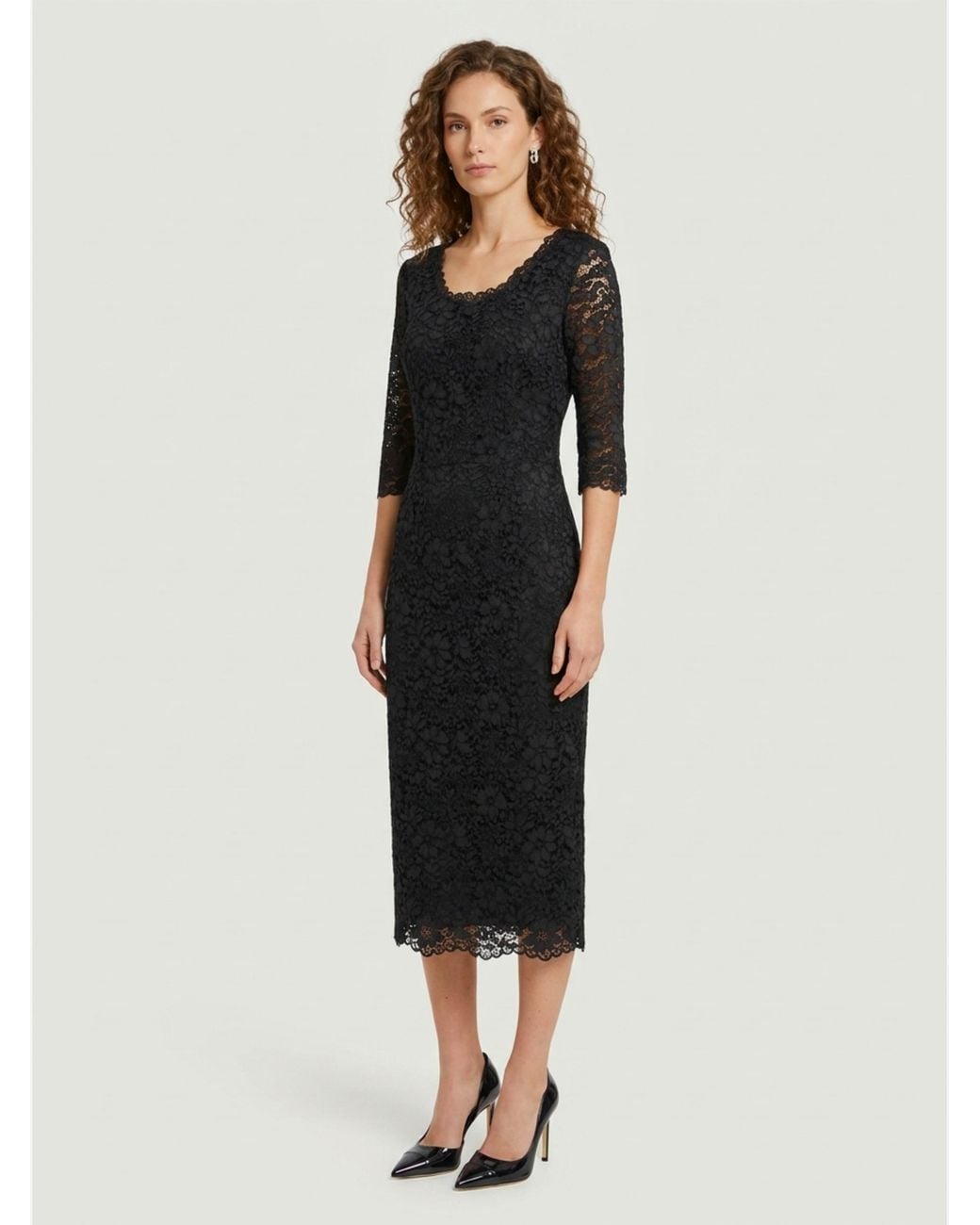 SUTTON NEW YORK Black Lace Midi Sheath Dress