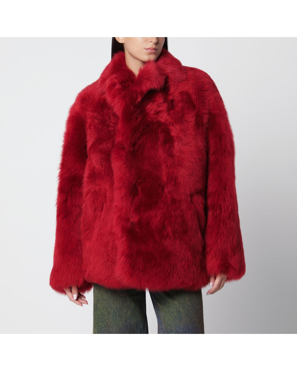 Sanderlak Red Double-Breasted Sheepskin Coat