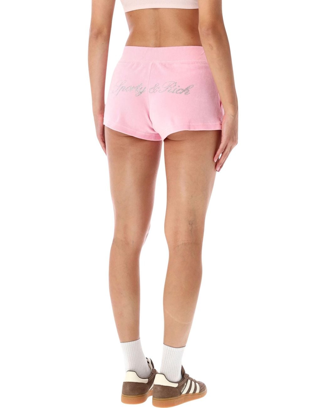 Sporty & Rich Pink Short Velour Crystal Shorts