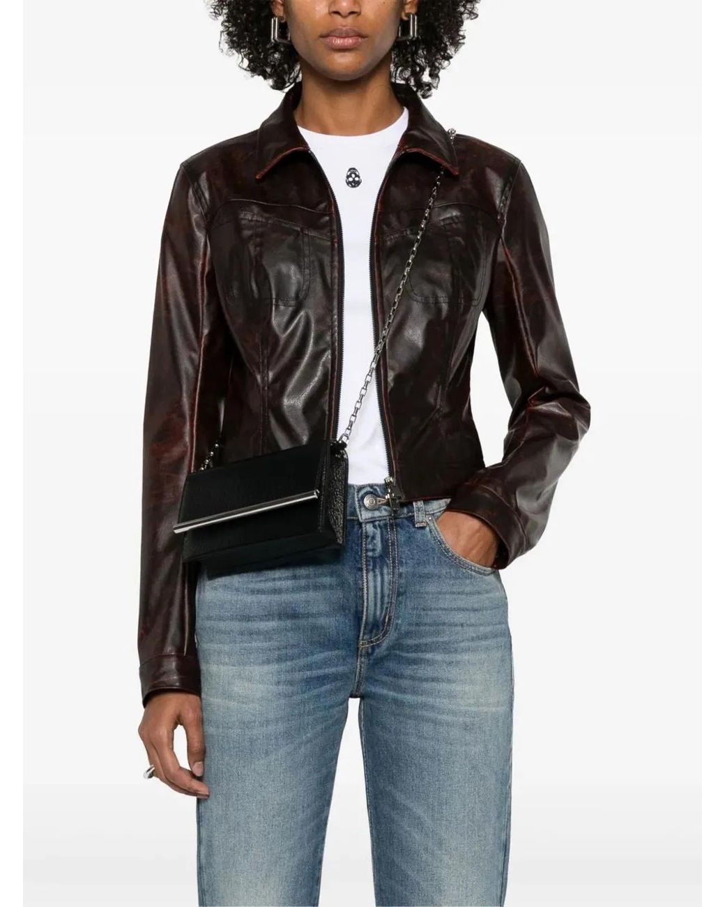 McQueen Black Leather Mini Cross-Bar Clutch