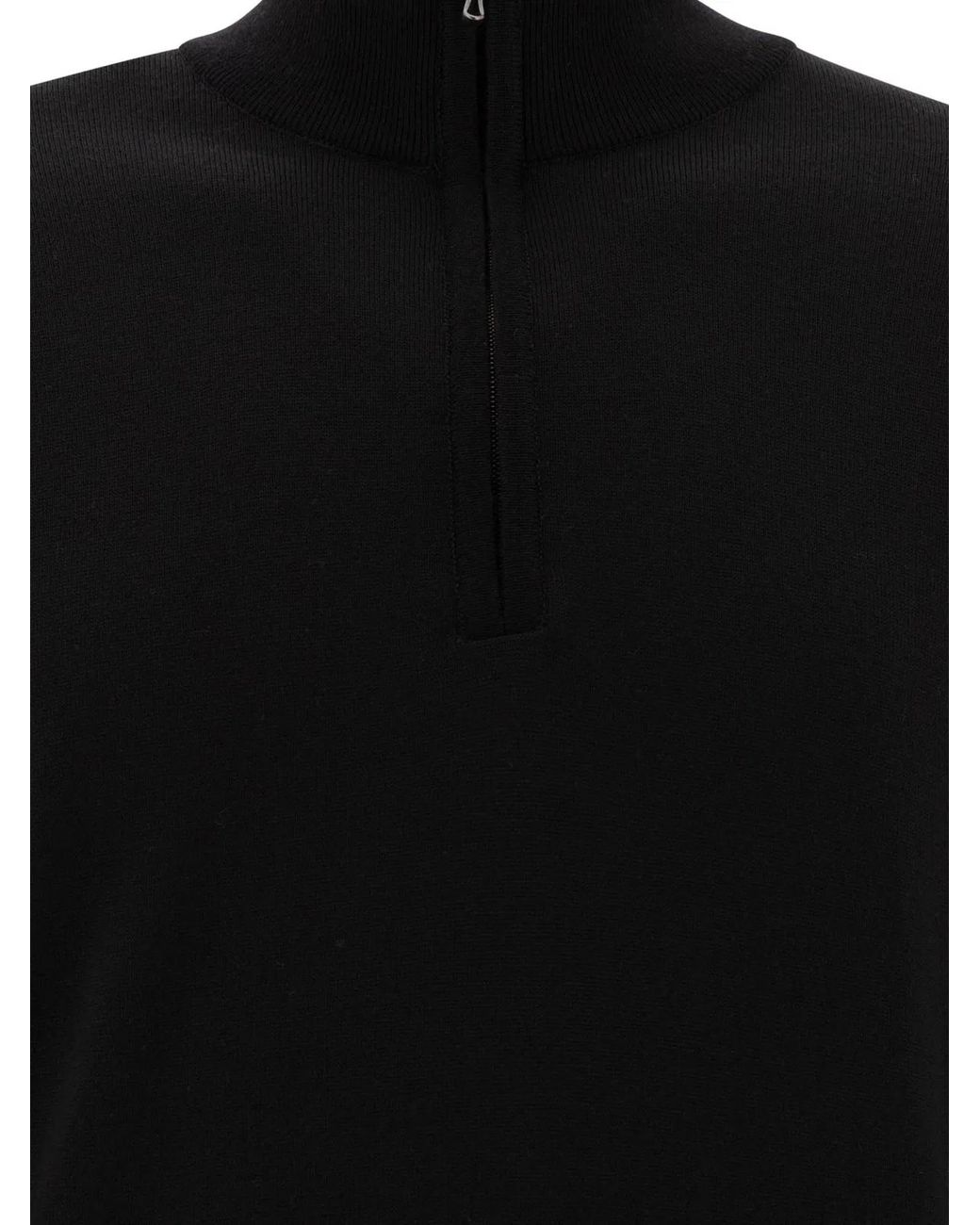 John Smedley Black Merino Wool "Tapton" Half-Zip Sweater for men