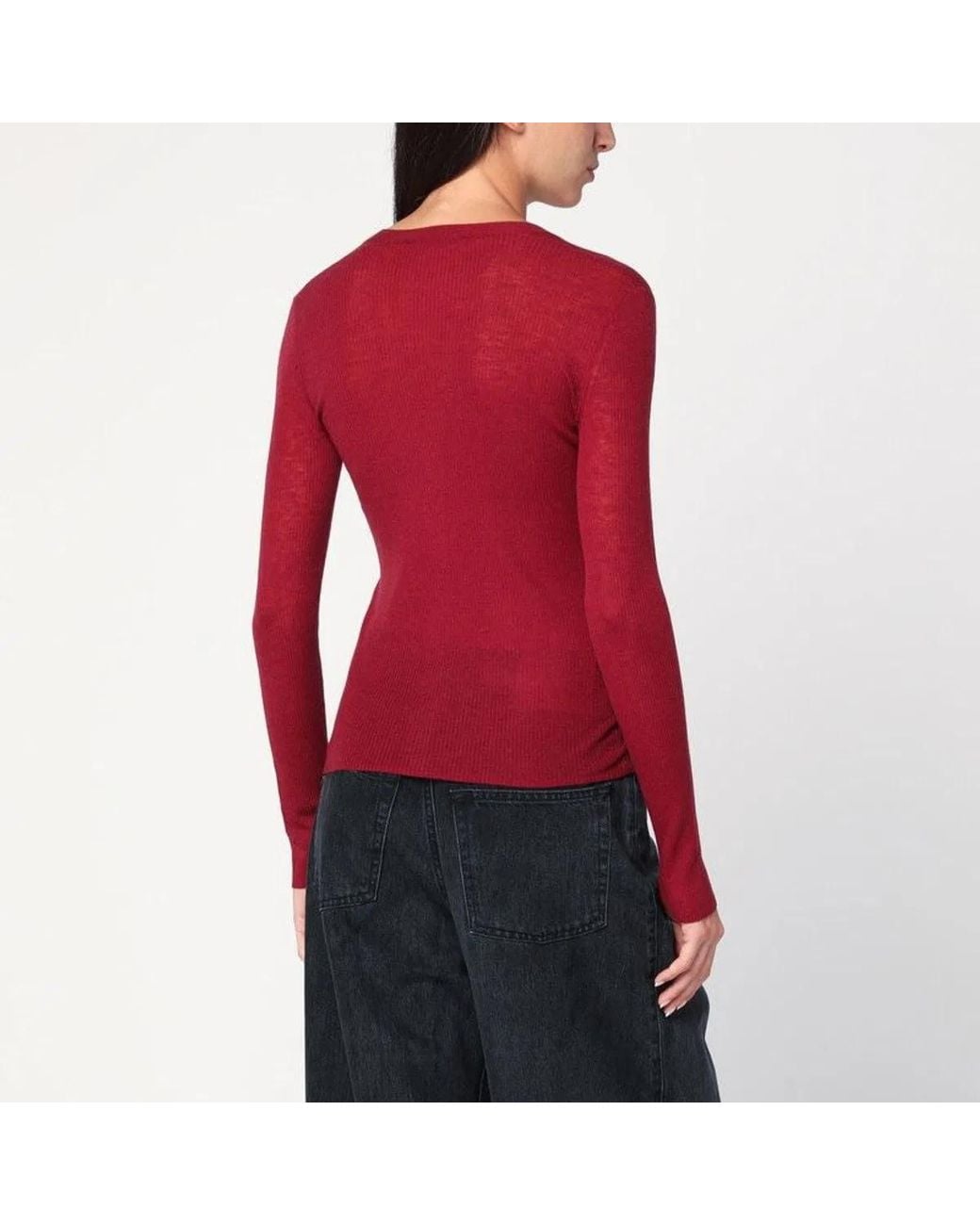 6397 Red Bordeaux Semi-Sheer Knit Cardigan