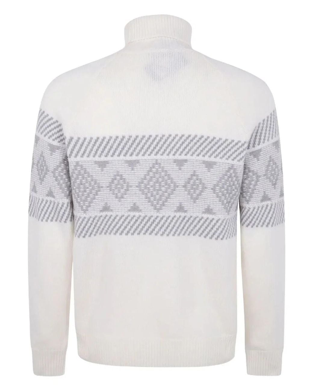 Barba Napoli White Turtle Neck Central Embroider Sweater for men