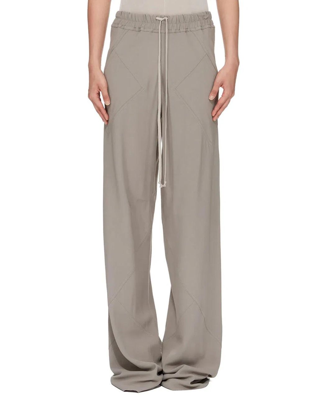 Rick Owens Gray Wide-Leg Trousers With Ribbed Waistband And Drawstring