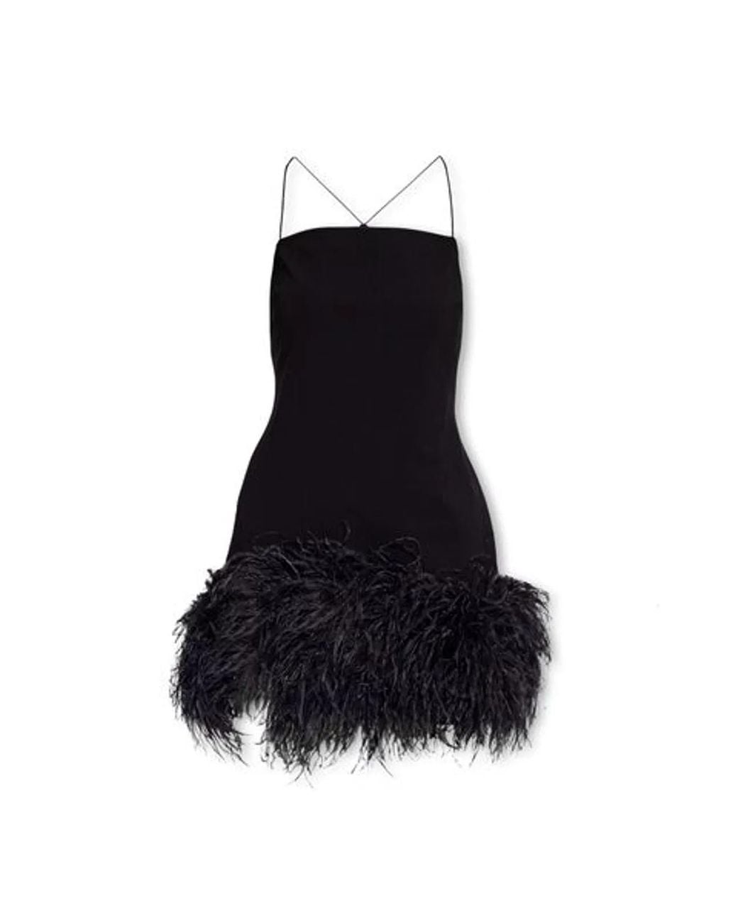 The Attico Black Fujiko Compact Techno Jersey With Ostrich Boa Feathers Mini Dress