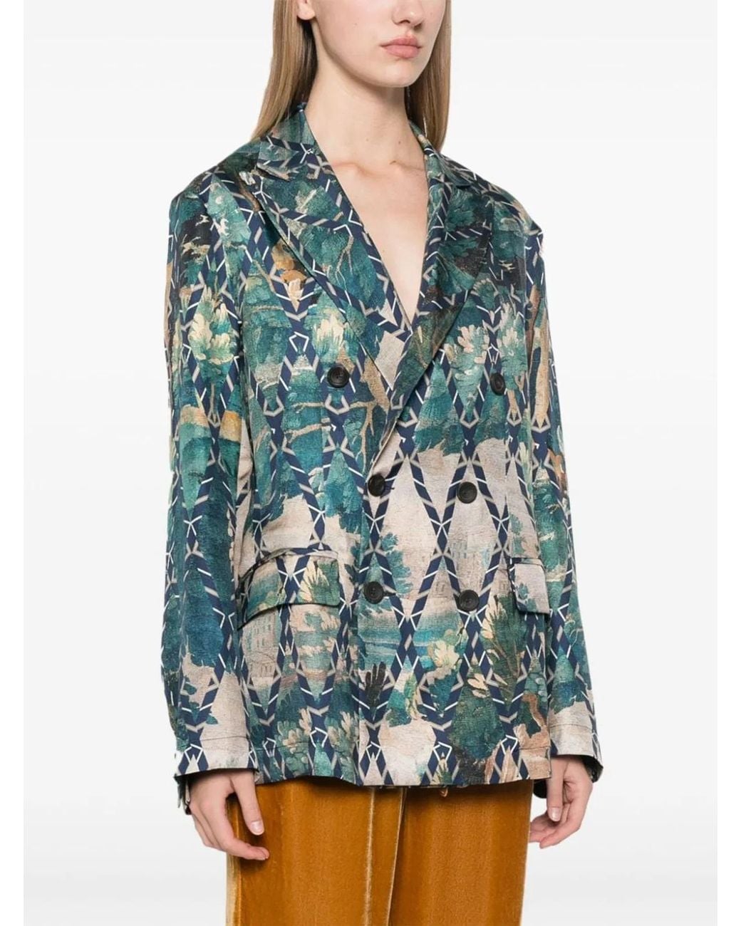Pierre Louis Mascia Blue Printed Silk Jacket