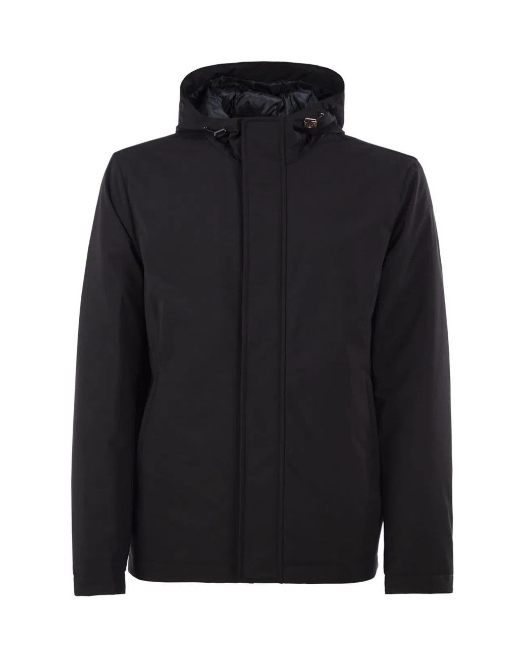 Herno Black Stretch Technical Fabric Hooded Padded Jacket for men
