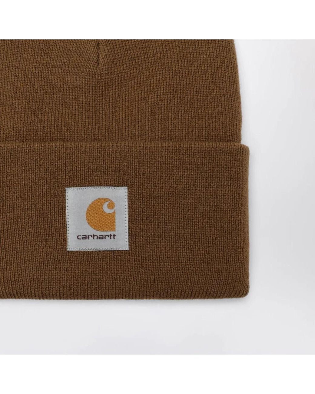 Carhartt Brown Logo-Patch Beanie Hat for men