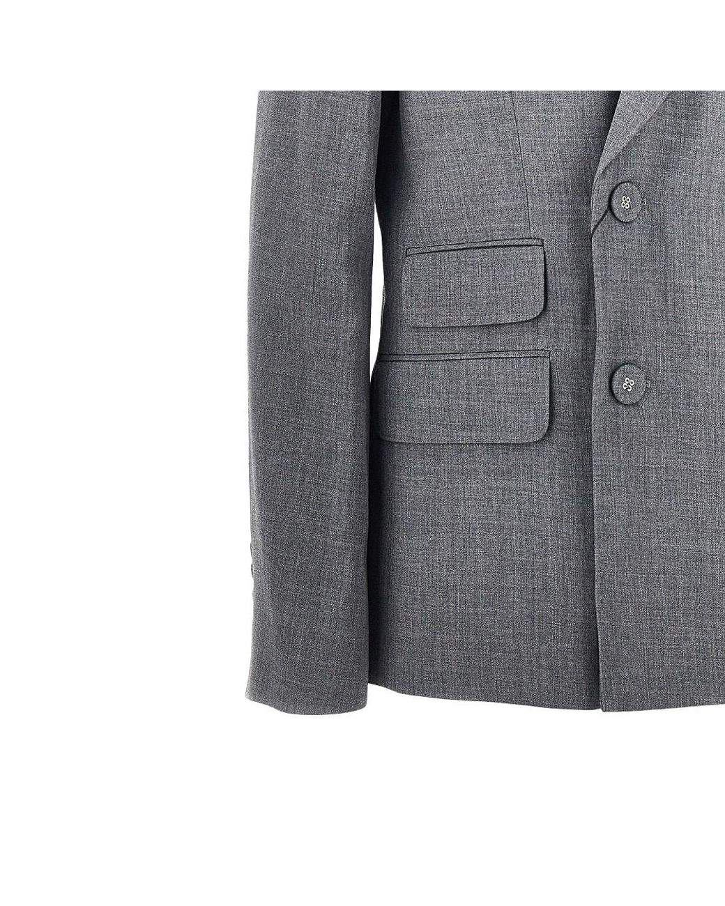 AMI Gray Double-Breasted Wool Blazer With Belt