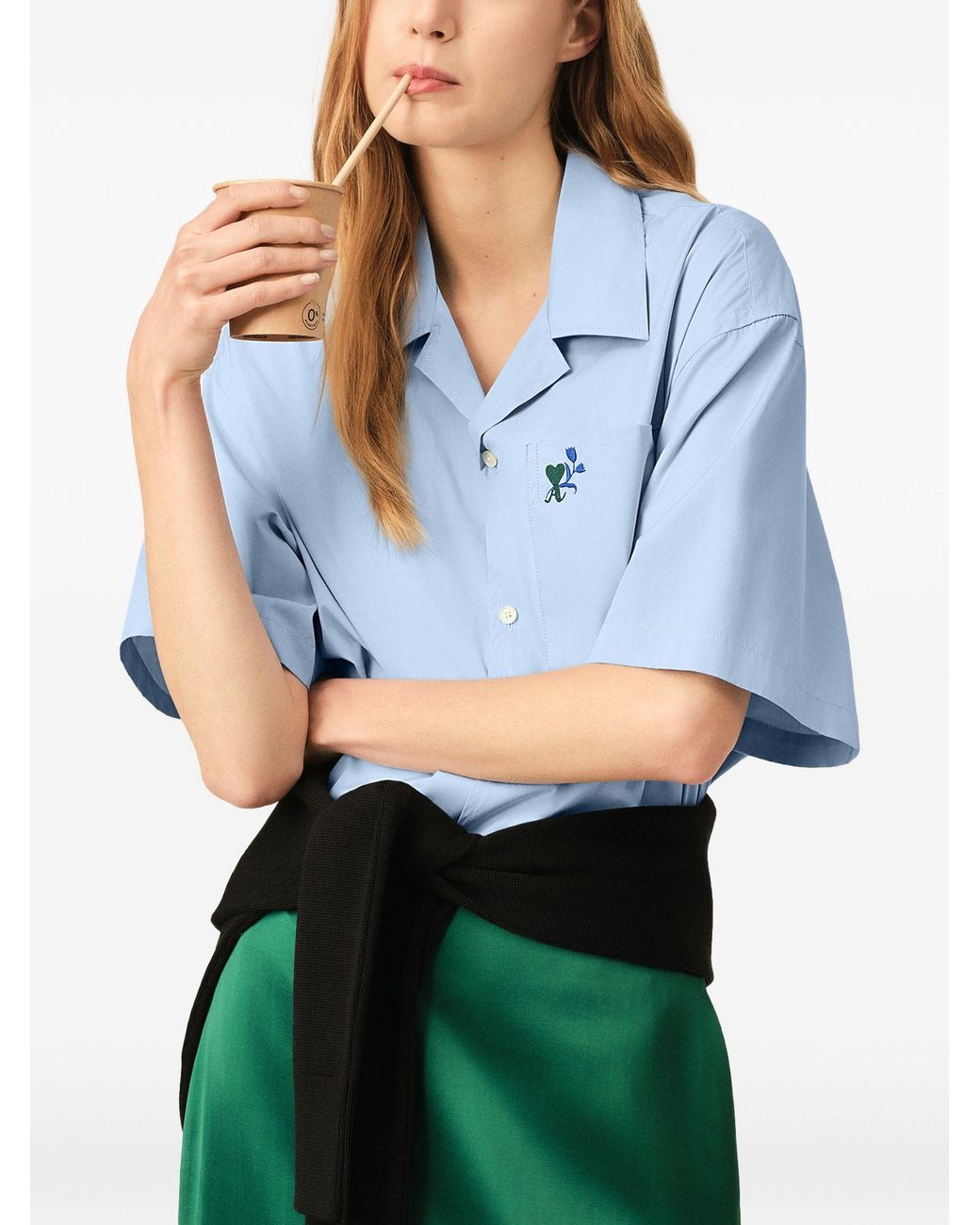 AMI Blue Boxy Short-Sleeve Shirt With Shark Collar for men