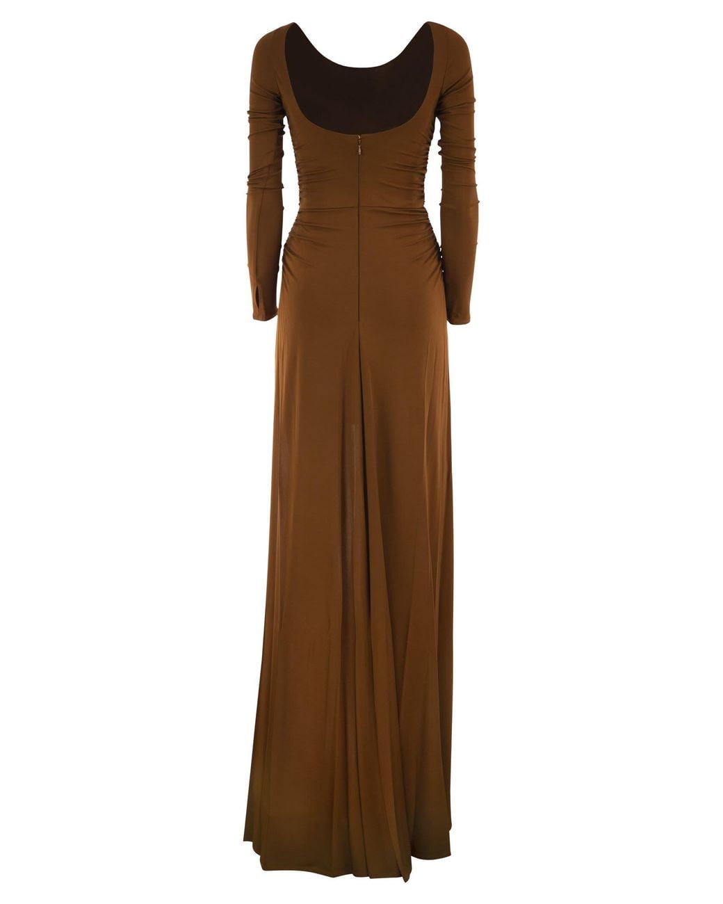 Elisabetta Franchi Brown Long Draped Dress With Buckle
