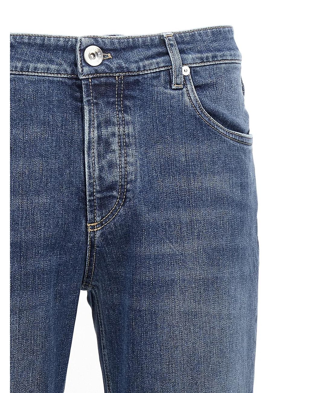 Brunello Cucinelli Blue Logo Embroidery Stretch Jeans for men