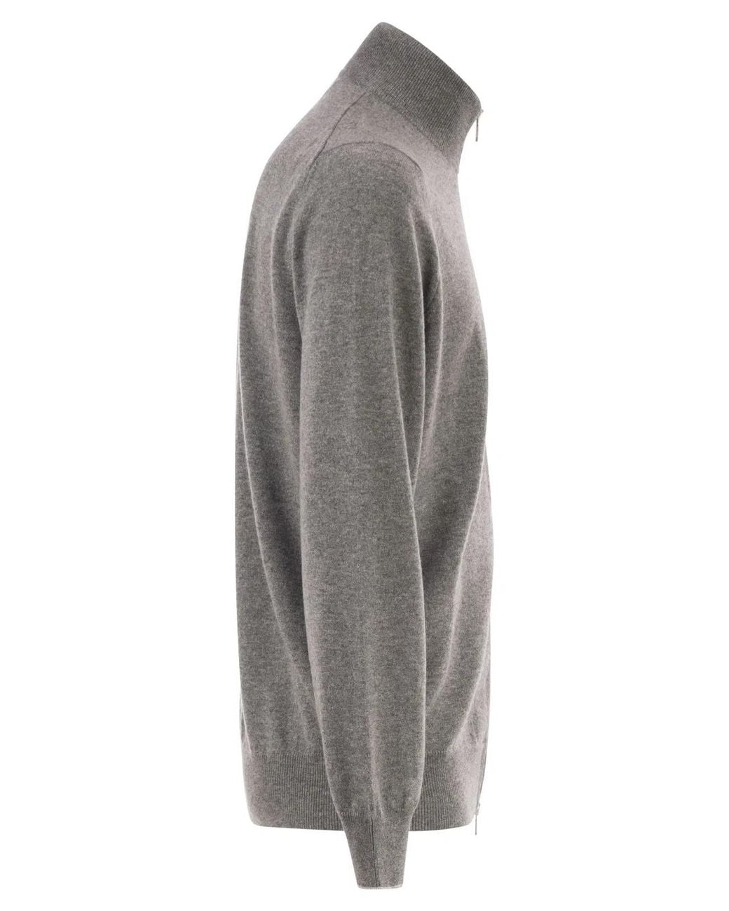 Brunello Cucinelli Gray High-Necked Cashmere Cardigan With Zip for men