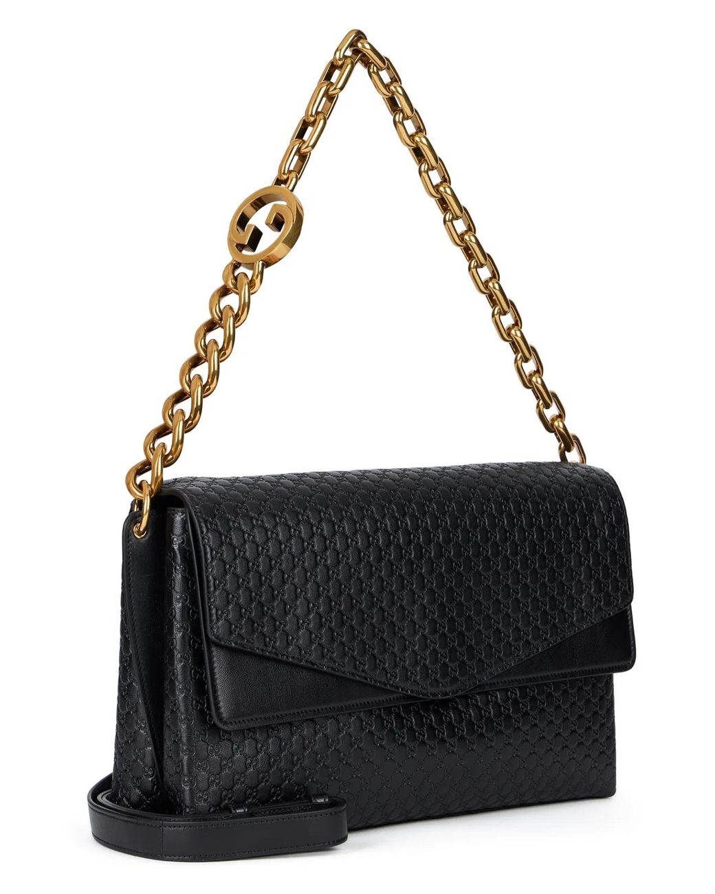 Gucci Black Leather Handbag Gg Monogram Calf Skin Handbags