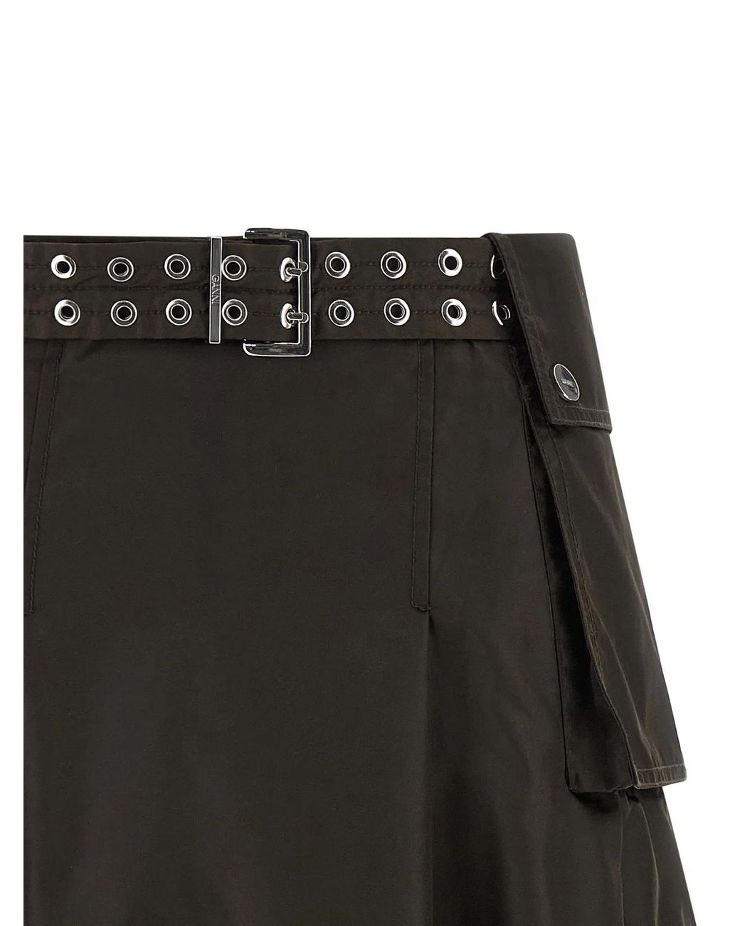 Ganni Black 'Duchesse Nylon Pleated' Skirt