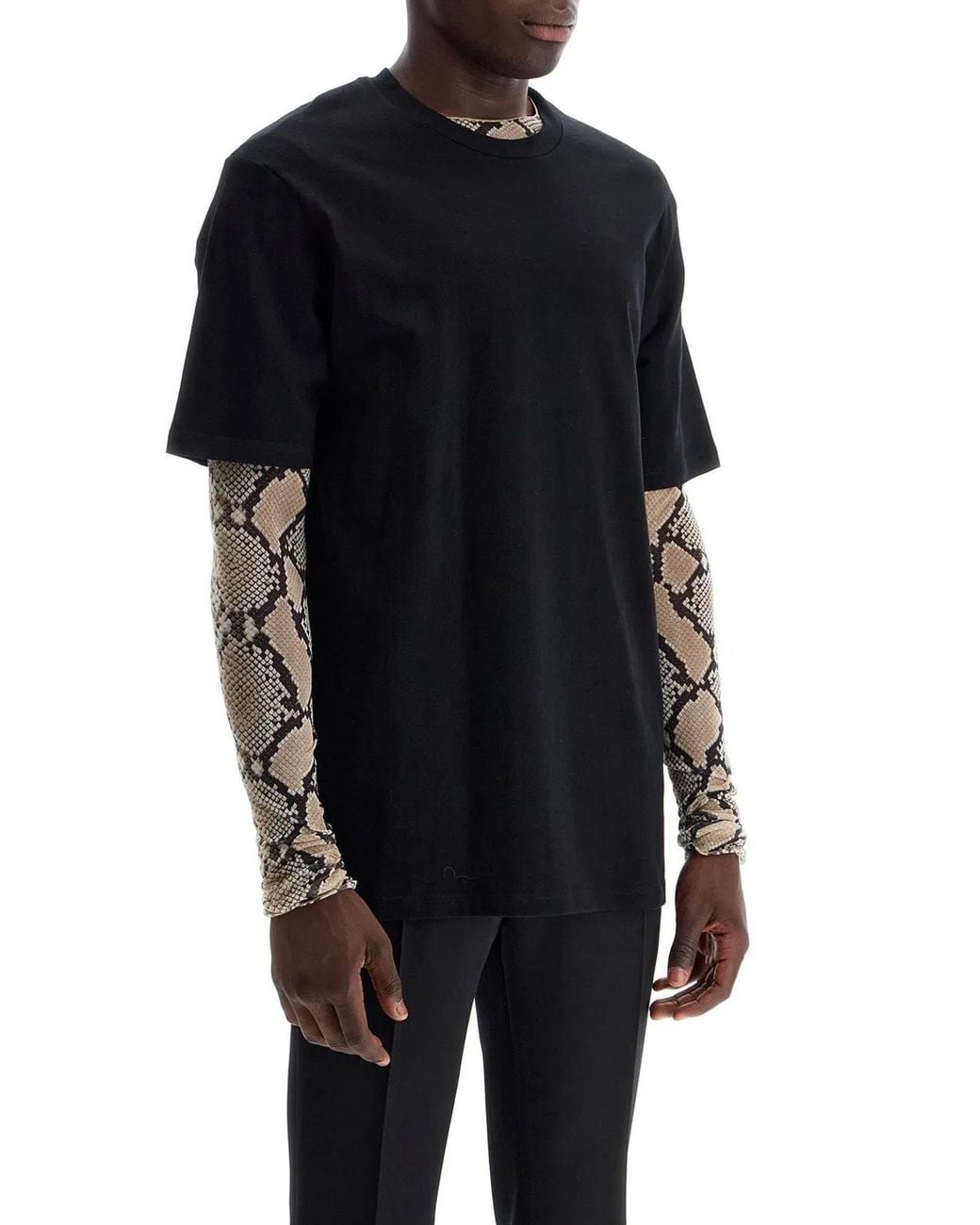 Jil Sander Black Crew Neck T-Shirt With Seasonal Print On The Back for men