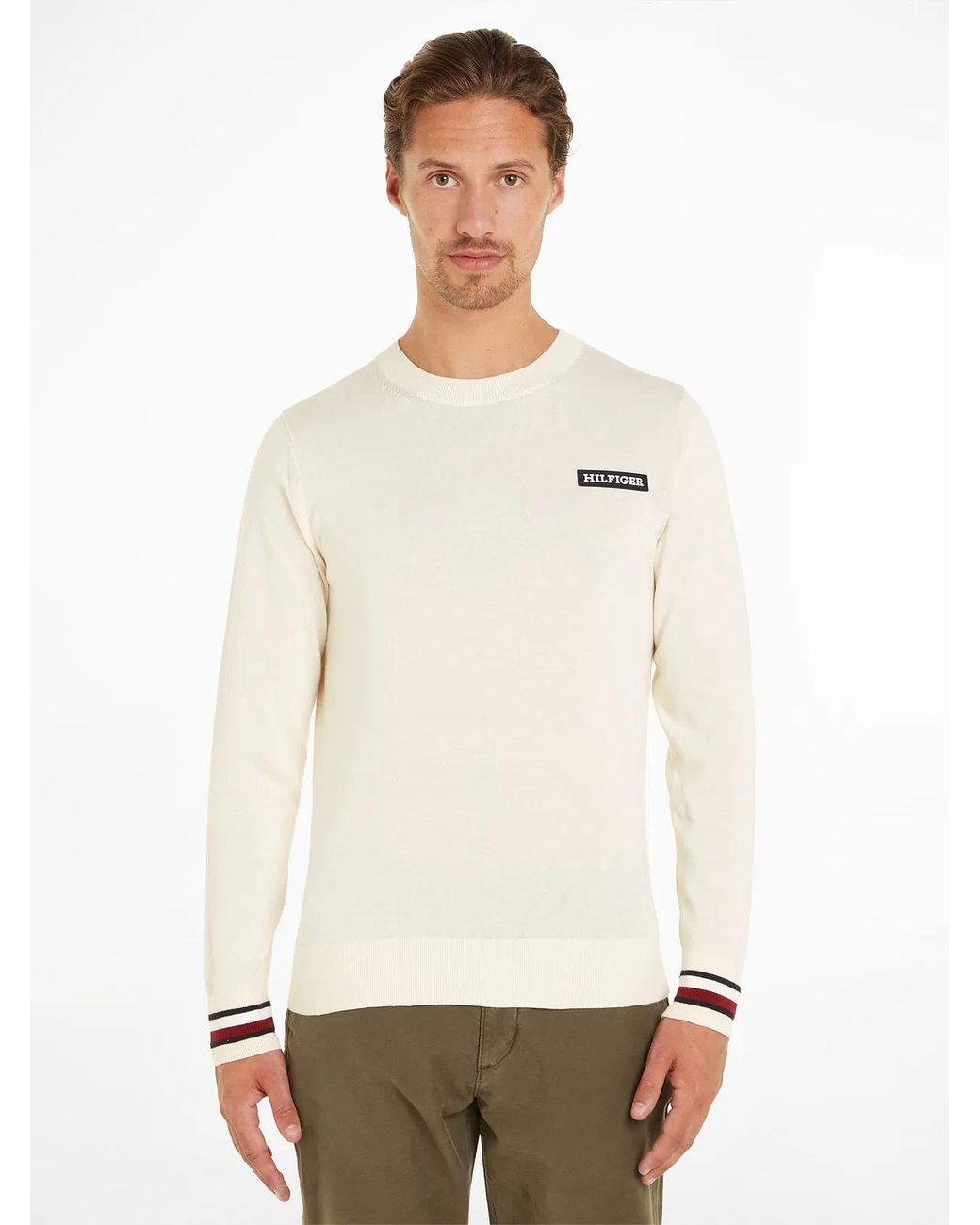 Tommy Hilfiger Natural Global Stripe Pullover With Logo for men
