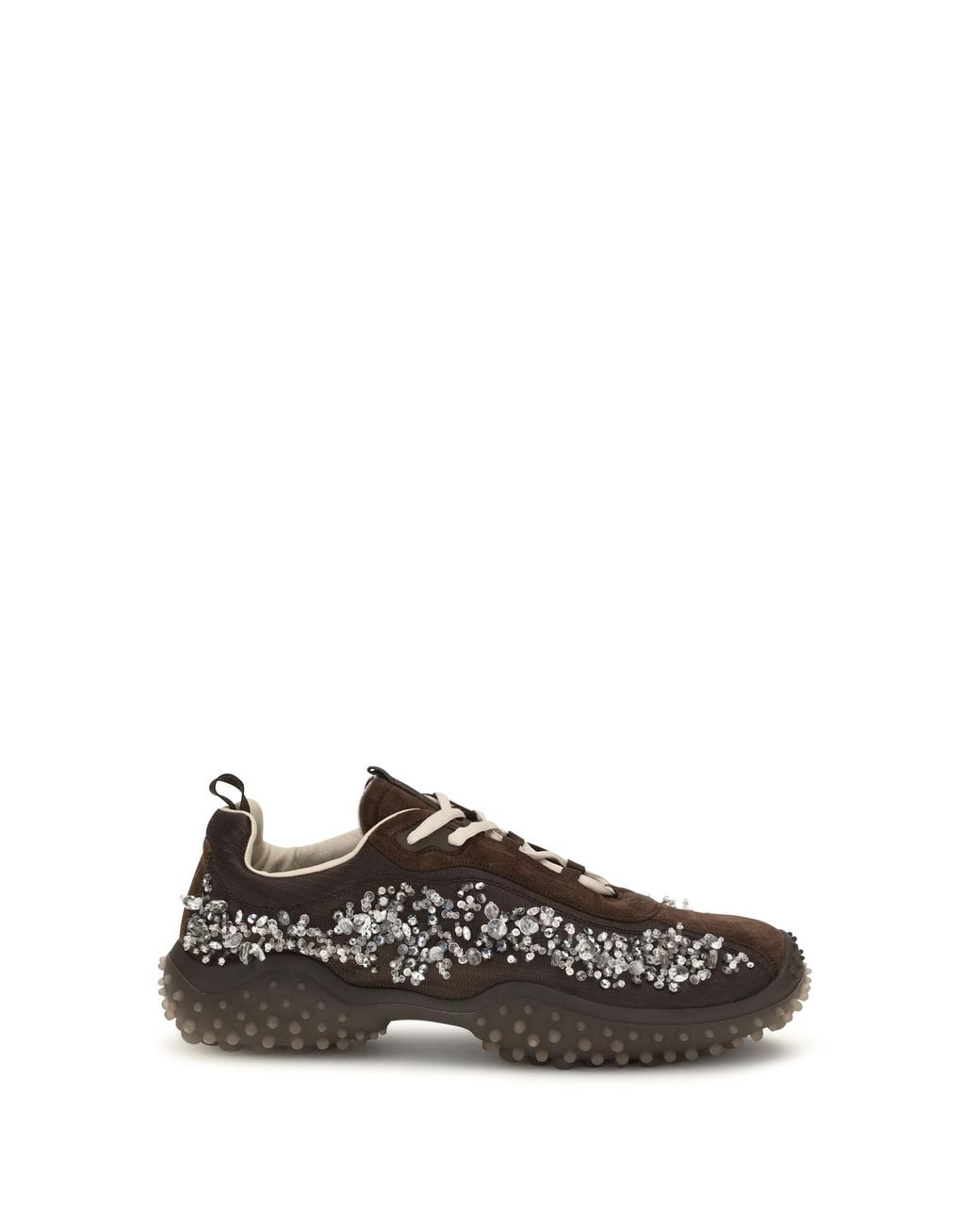 Miu Miu Multicolor Suede And Technical Fabric Sneakers With Crystals