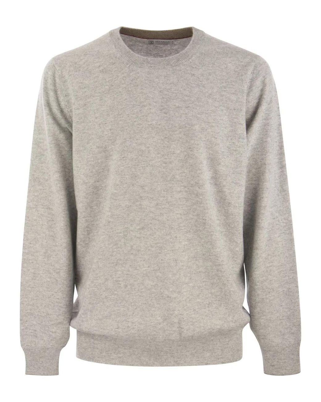 Brunello Cucinelli Gray Pure Cashmere Crew-Neck Sweater for men