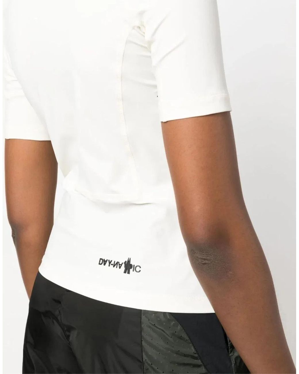Moncler White Stretch Logo Print T-Shirt For
