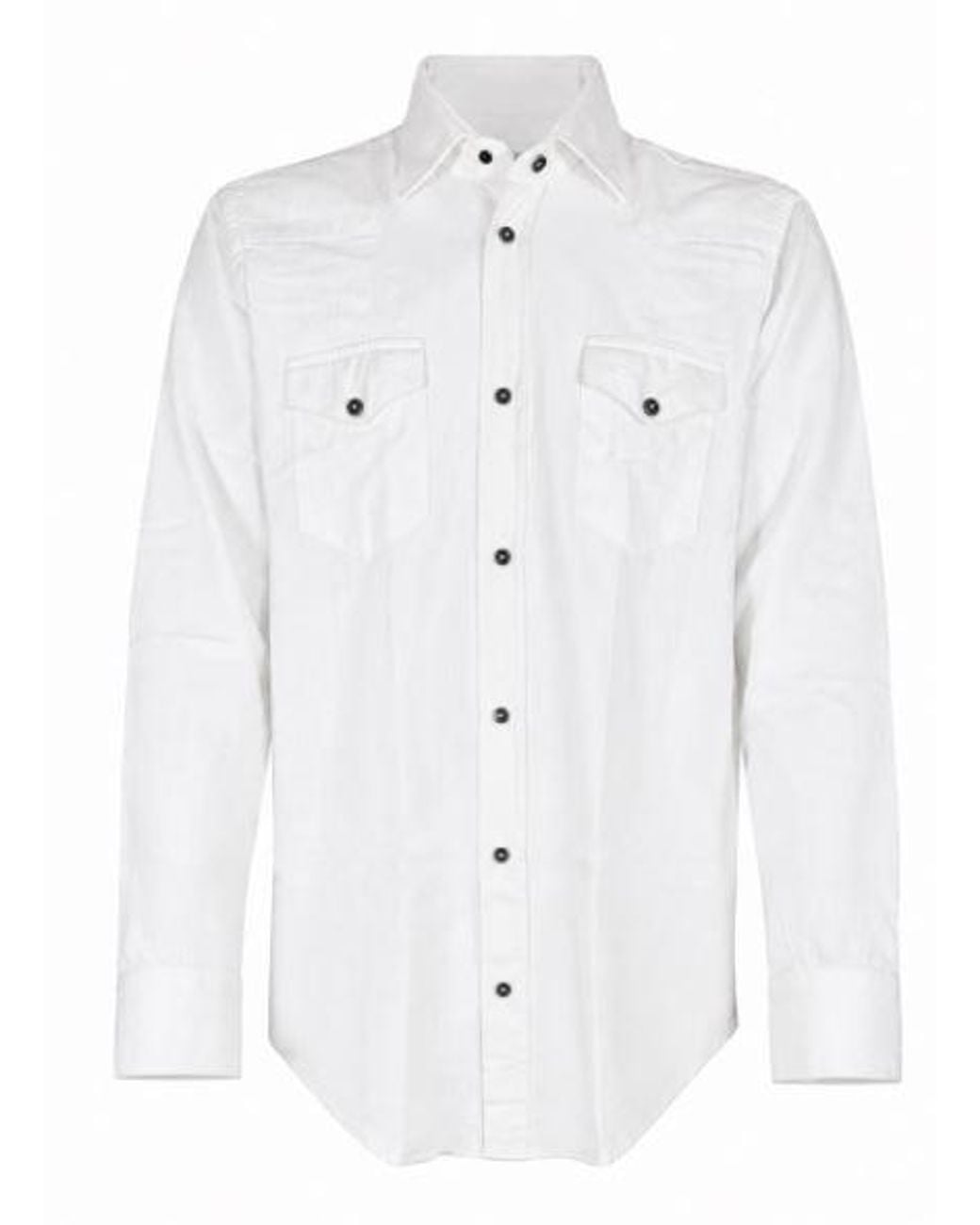Sartorio Napoli White Spread Collar Flap Shirt for men