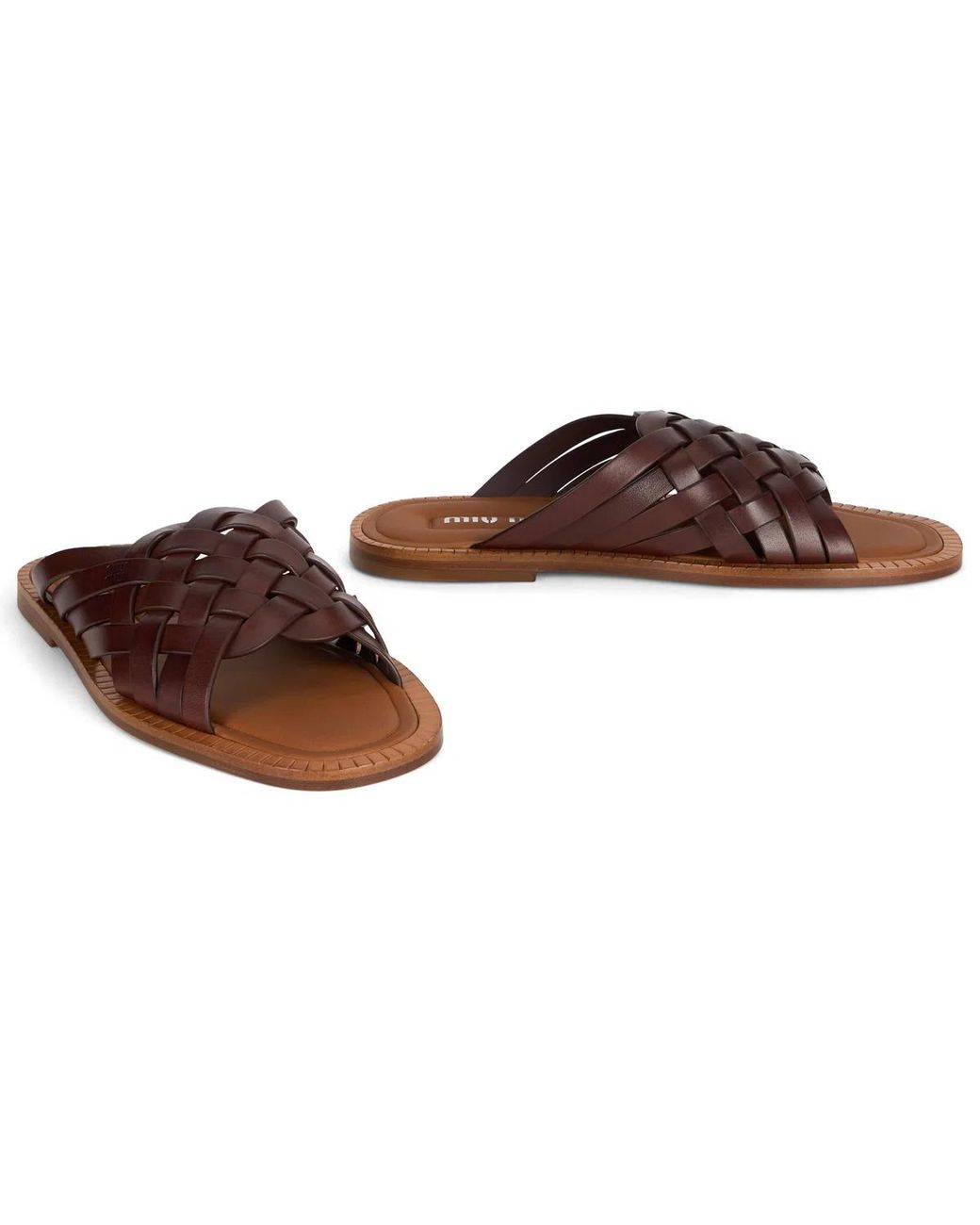 Miu Miu Brown Braided Leather Ciabatta