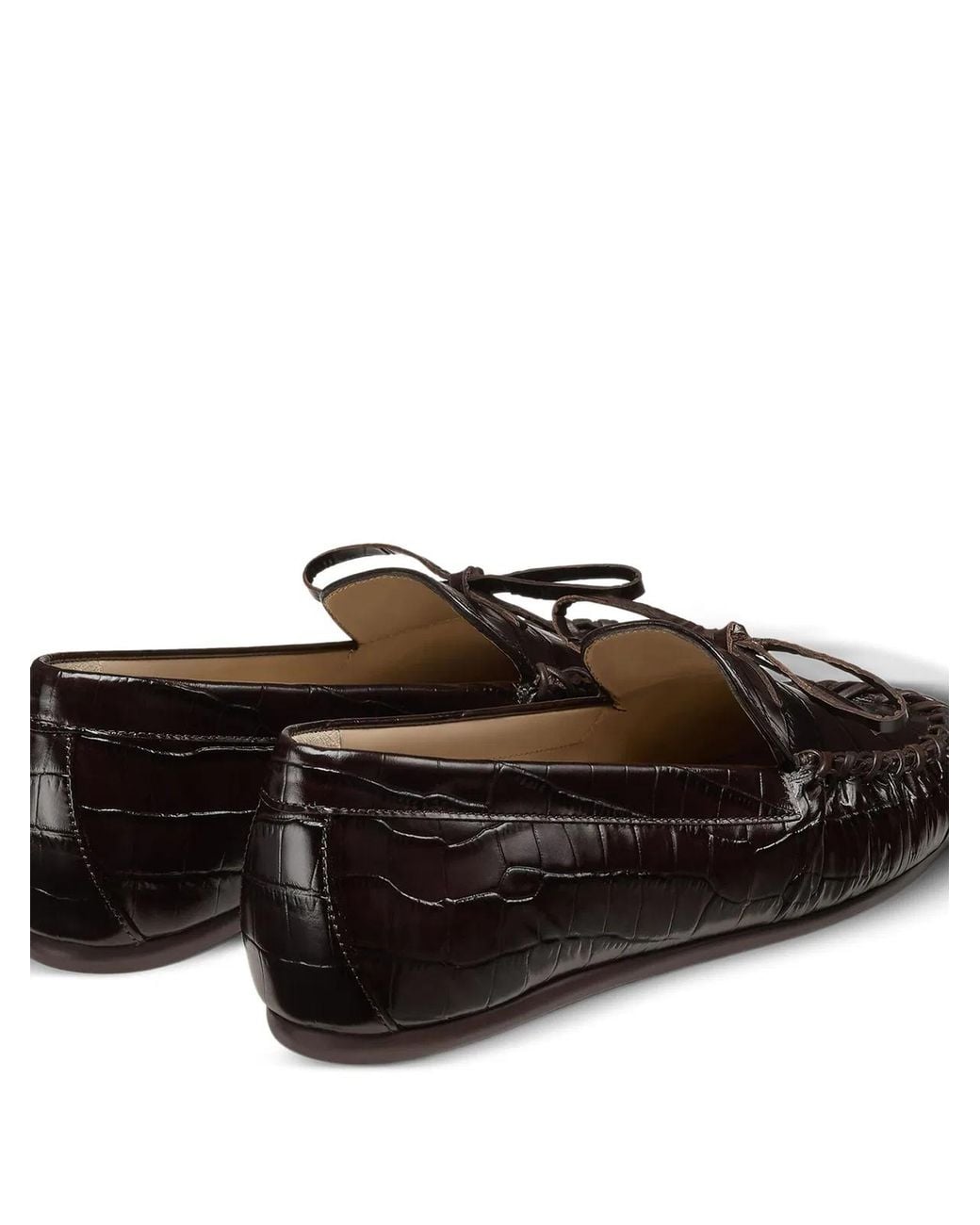 Stuart Weitzman Brown Bow Embossed Loafers