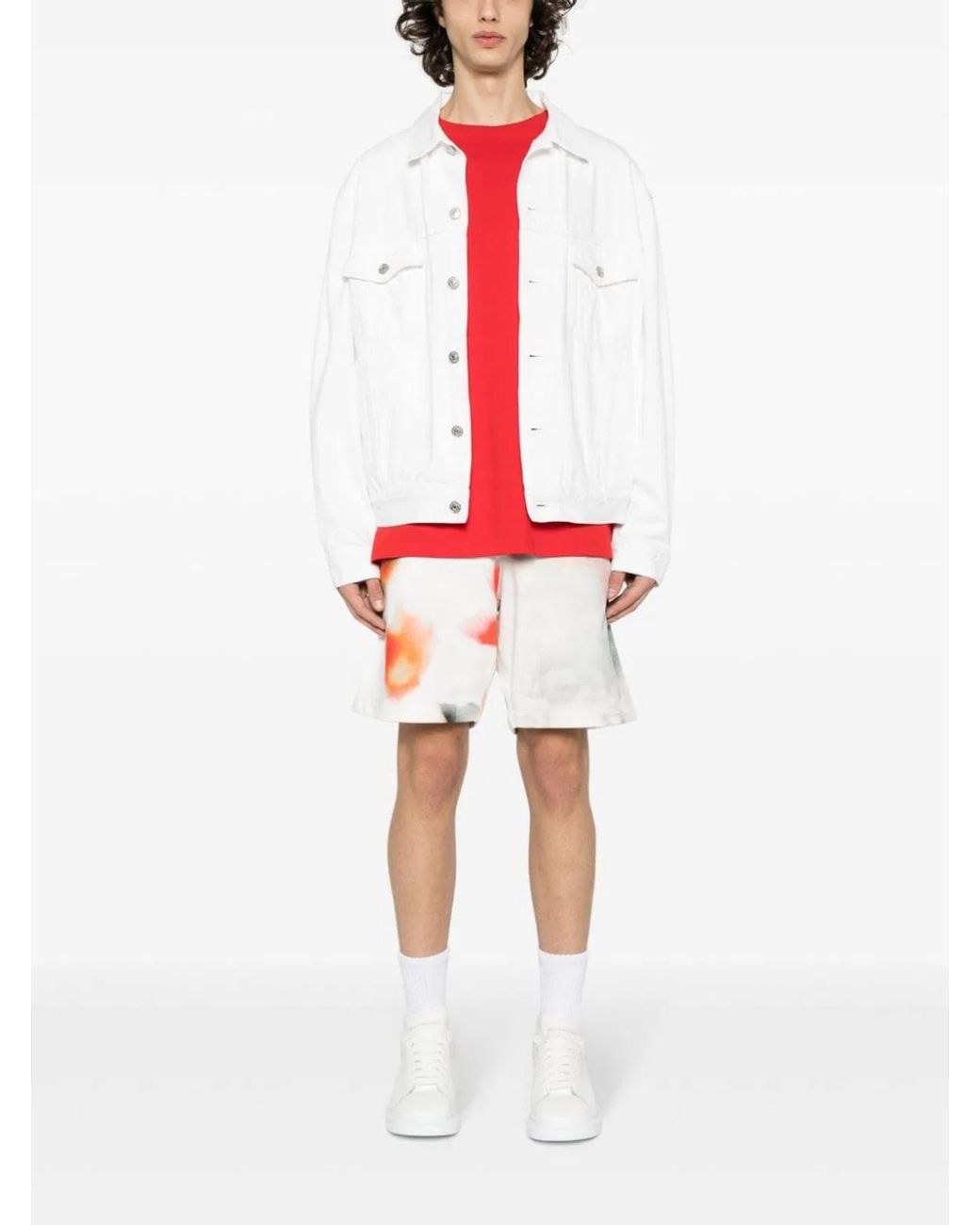 McQueen White Obscure Flower Cotton Shorts for men