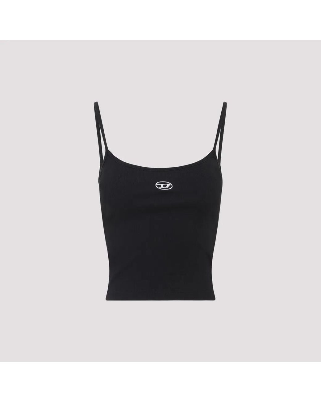 DIESEL Black Ribbed Stretch Cotton Top With Metallic Oval D Logo
