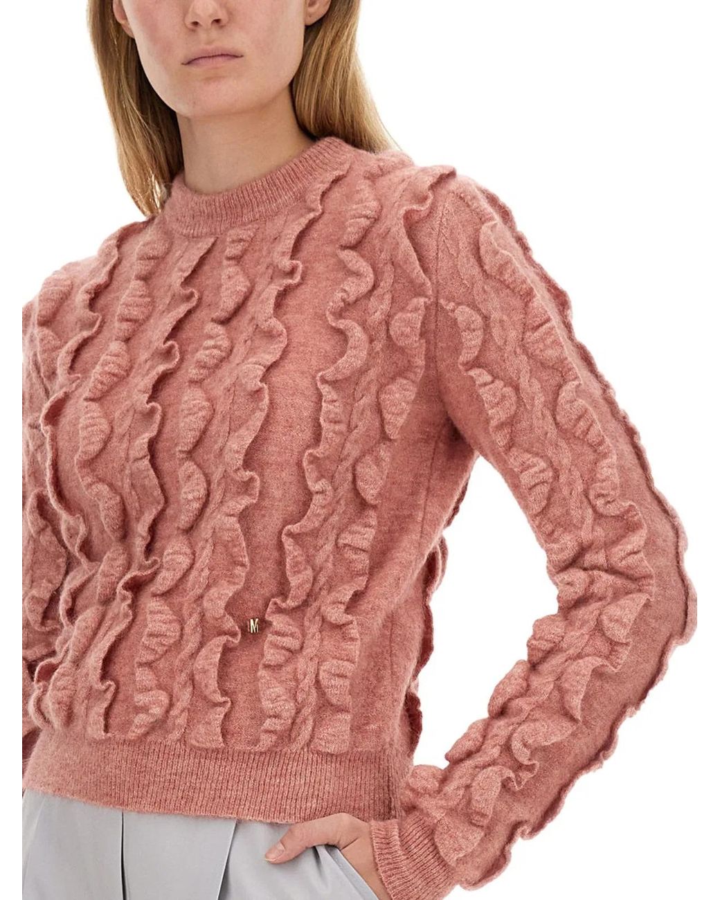 Moschino Red Ruffled Texture Wool Blend Sweater