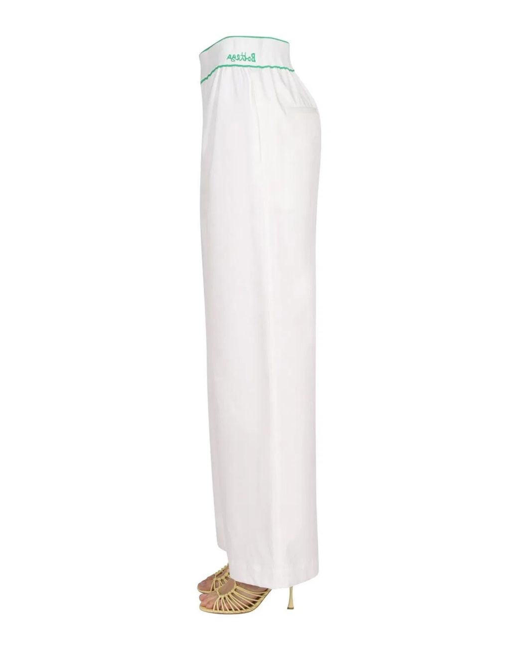 Bottega Veneta White Cotton Twill Trousers With Embroidered Reverse Print