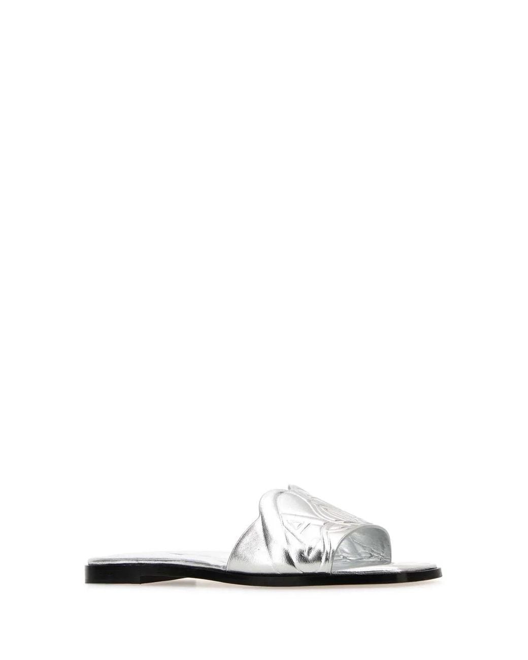 McQueen White Leather Slippers