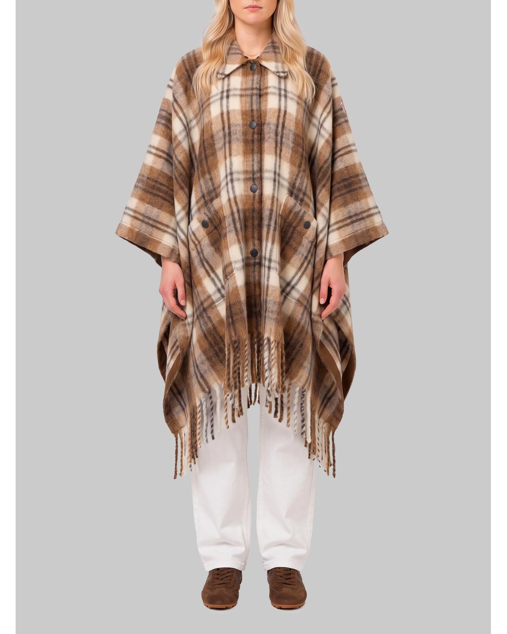 Moncler Multicolor Wool-Blend Cape With Shearling Collar
