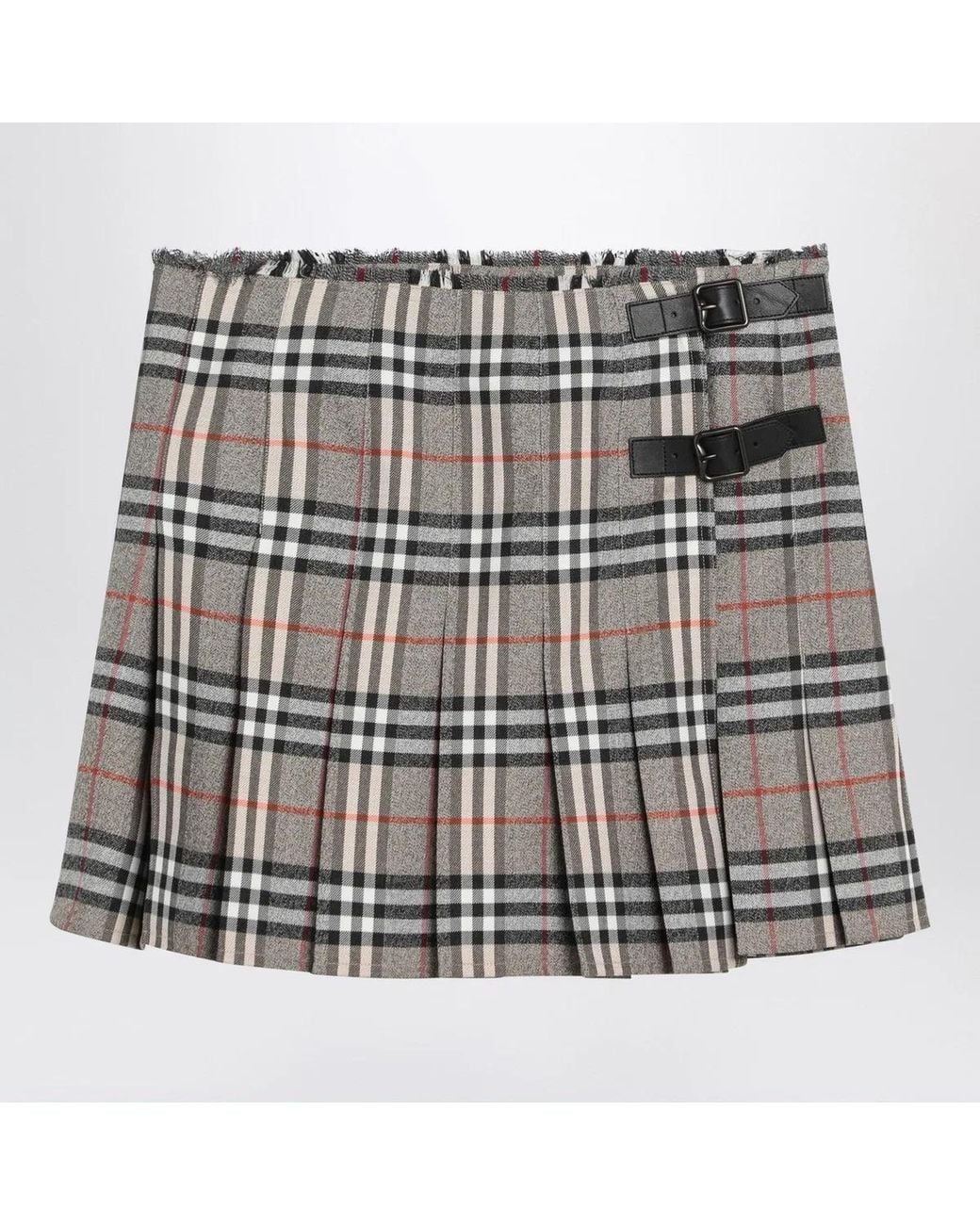 Burberry Metallic Wool Kilt Skirt With Check Pattern