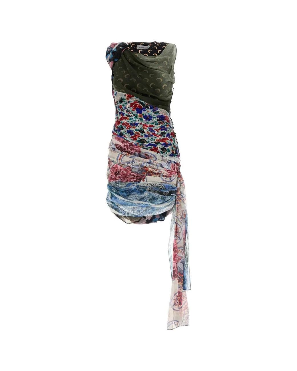 MARINE SERRE Black Silk Scarves Draped Dress