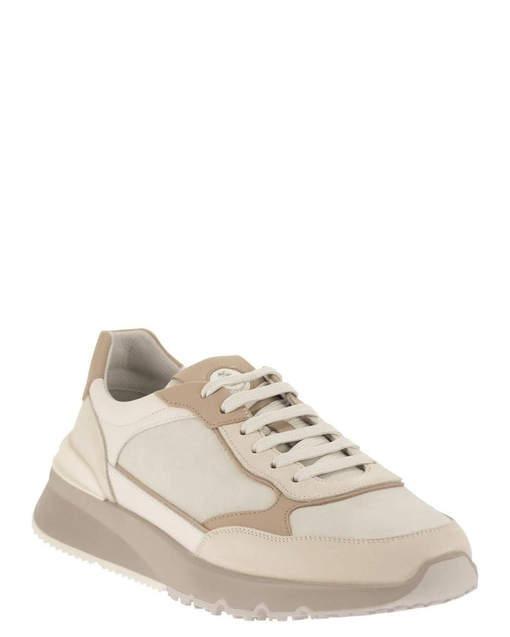 Brunello Cucinelli Natural Multicolour Leather And Suede Runner Sneakers for men
