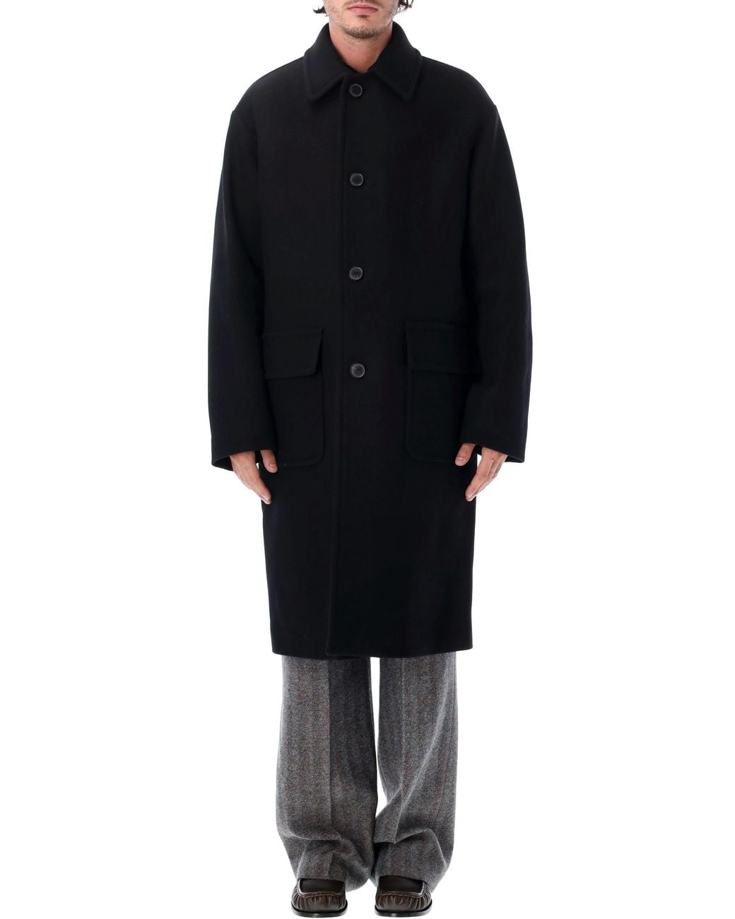 Dries Van Noten Black Randale Wool Blend Coat for men