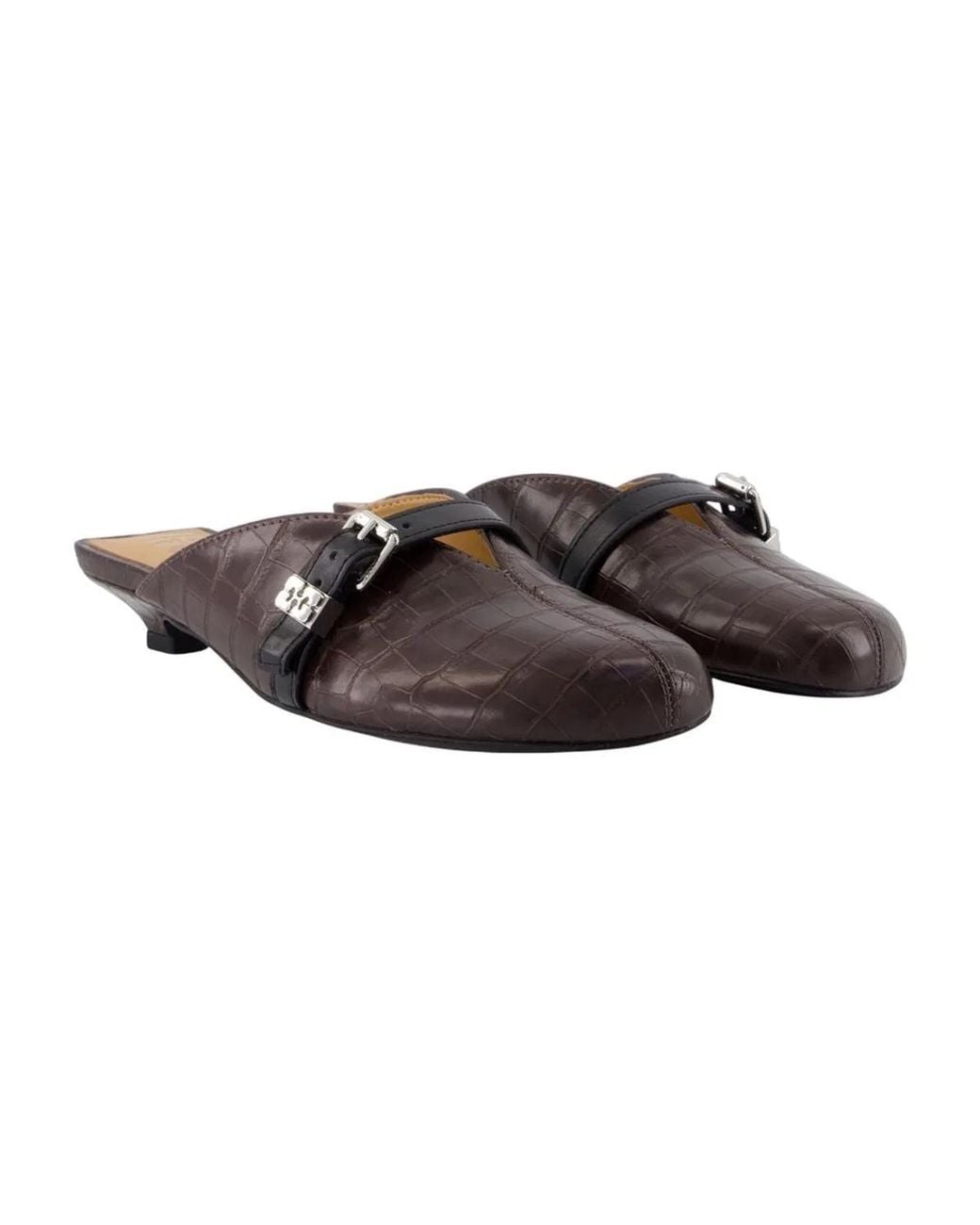 Ganni Brown Sue Kitten Croco Sandals