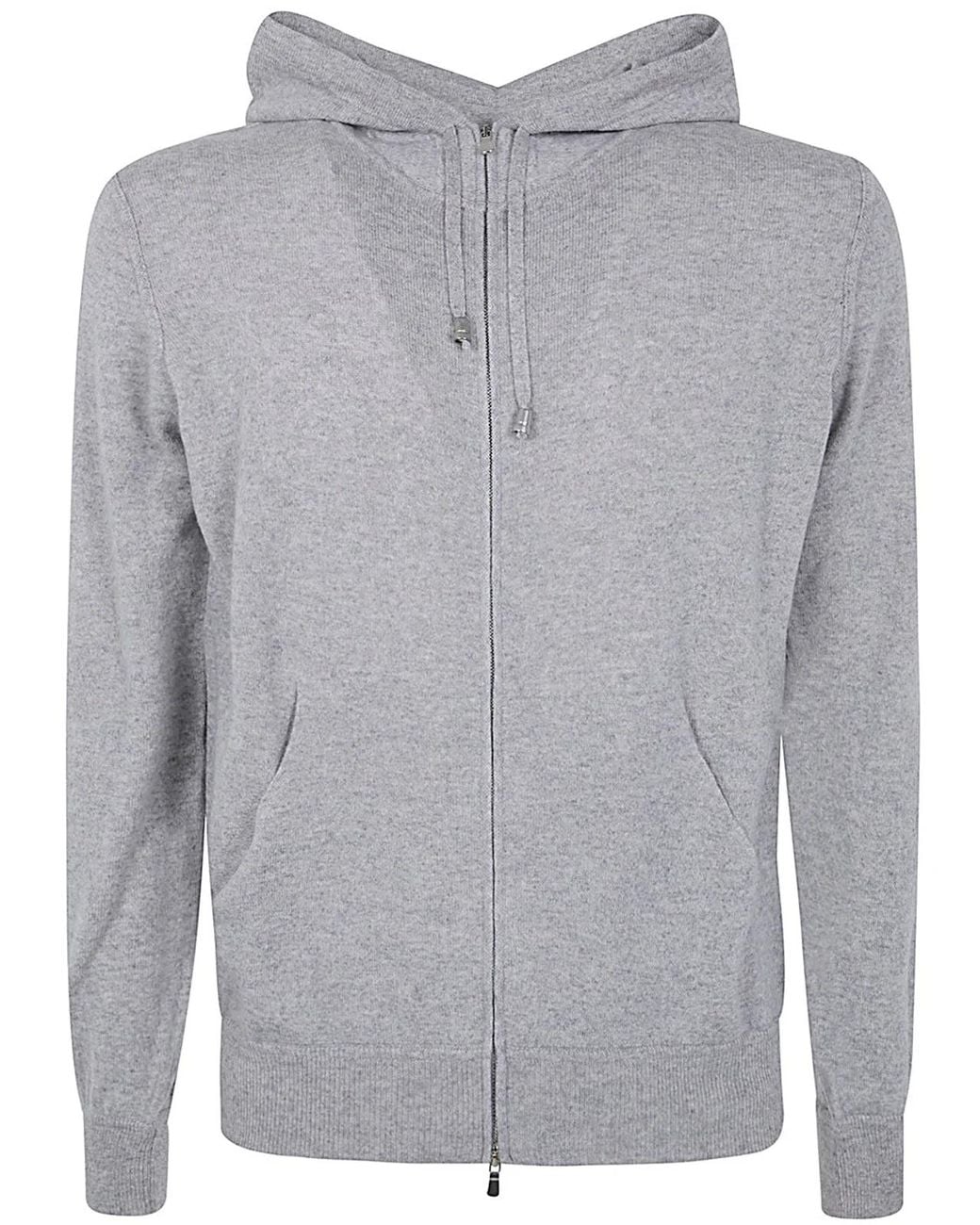 FILIPPO DE LAURENTIIS Gray Long Sleeves Cashmere Wool Full Zip Hoodie for men