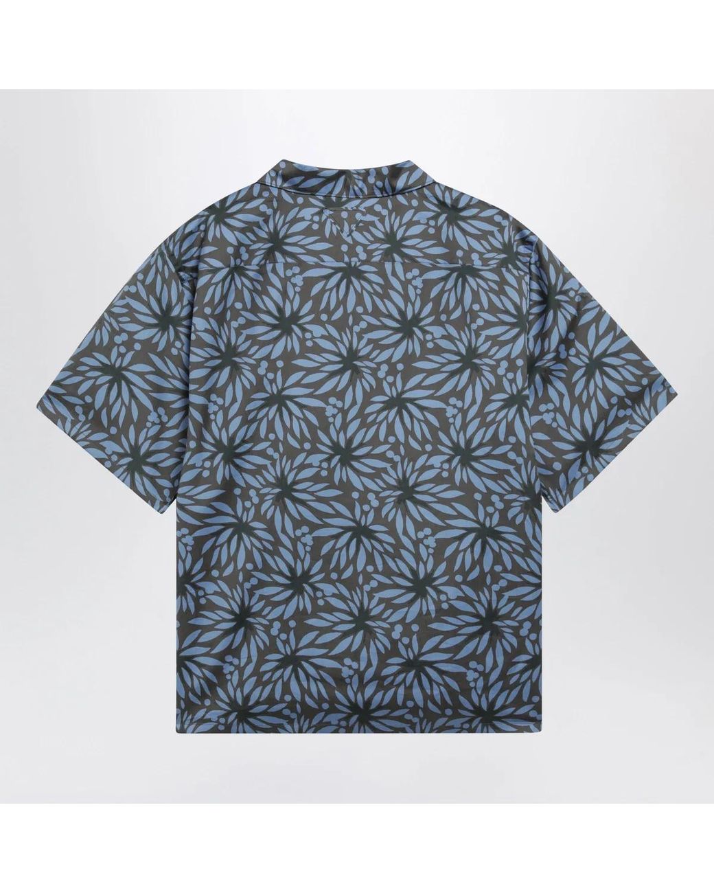 Prada Blue Hematite/ Floral Print Bowling Shirt for men