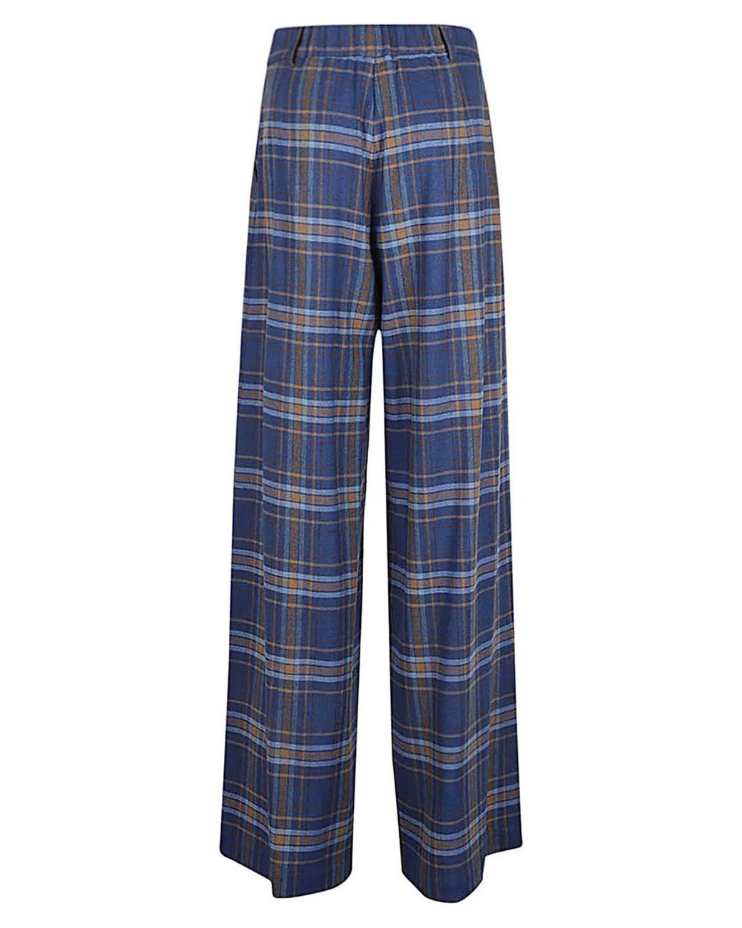Niu Blue Wide Leg Checked Trousers