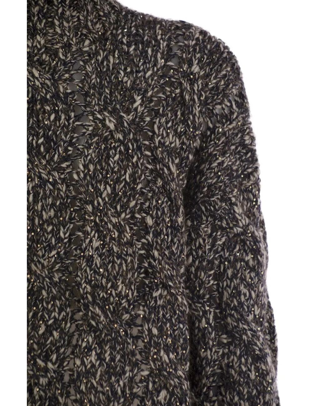 Brunello Cucinelli Black Soft Wool, Cashmere And Mohair Turtleneck Sweater With Braided Design