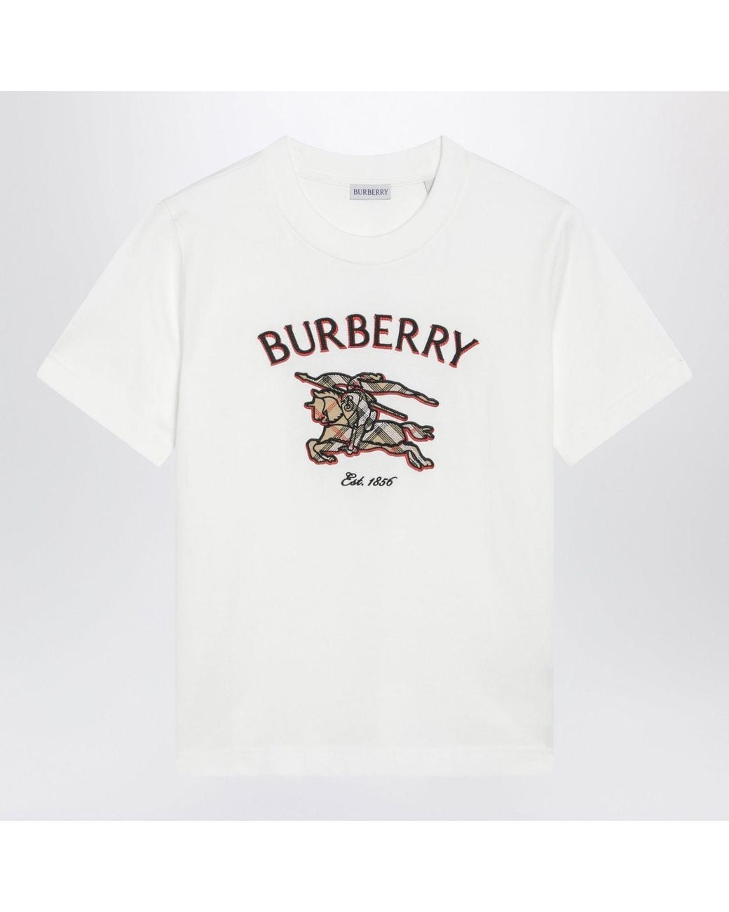 Burberry White Cotton Crewneck Tshirt With Knight Check